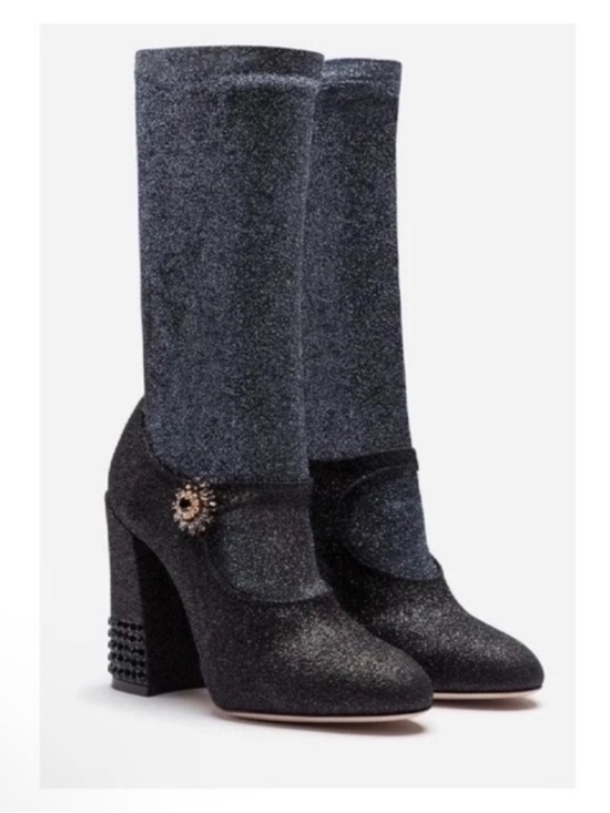 Shoes - Dolce & Gabbana Crystal Mary Jane Glitter Sock Boots in Black Grey 105mm